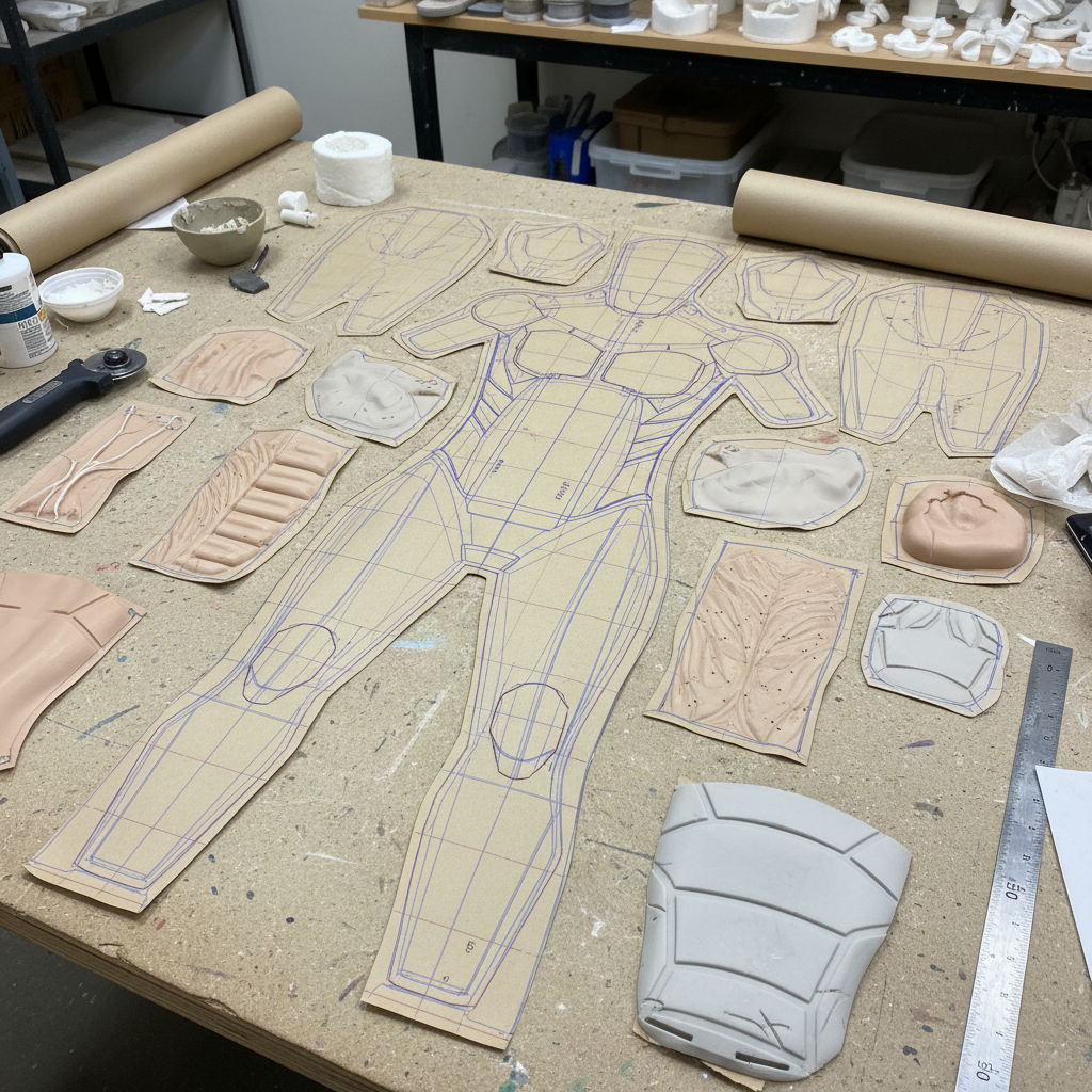 Body suit pattern draft and foam latex test panels
