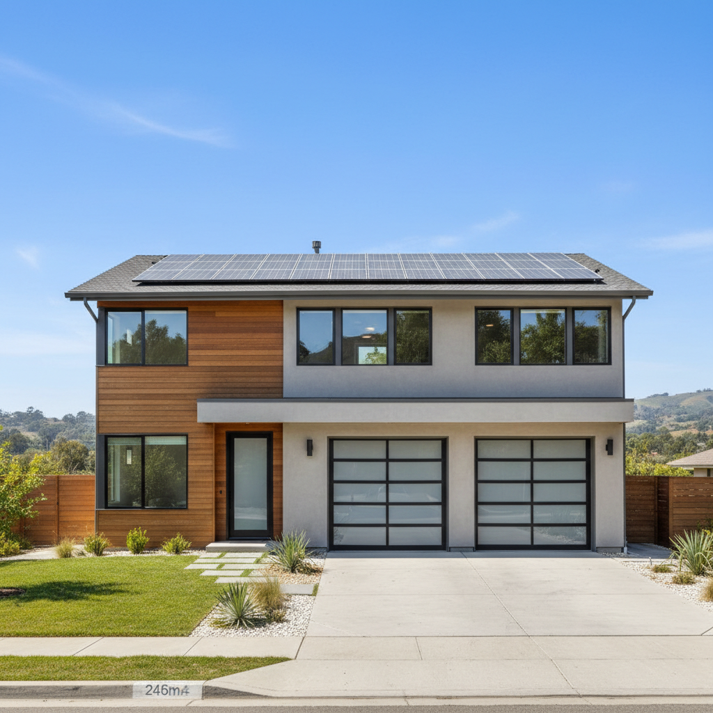 Modern split-level home on Cedar Run Boulevard with 20 panels, freshly painted trim, two-car garage