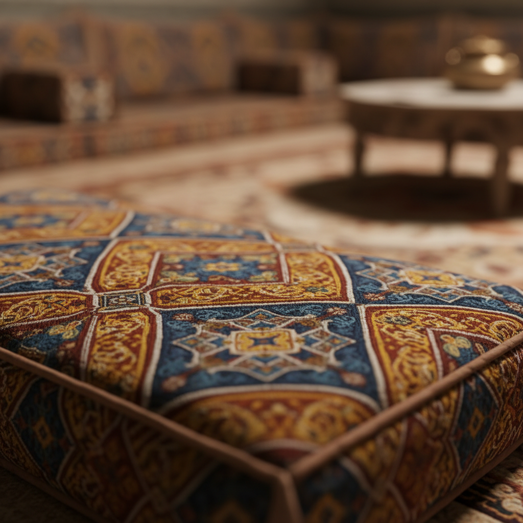 Mystery piece 1 — blurred preview of a majlis cushion