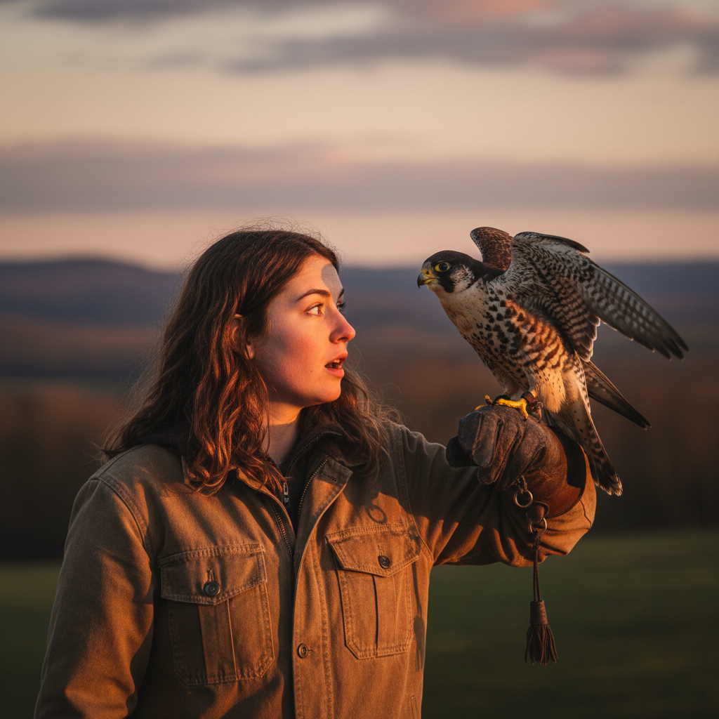 Animal landing on person shoulder during evening free-roam session