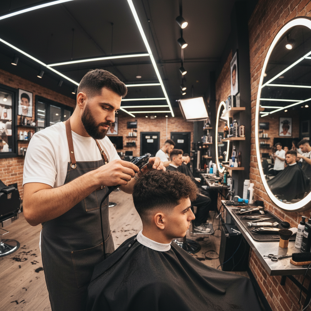 Marcus Reyes barber at Broad and Sharp Nashville performing fade