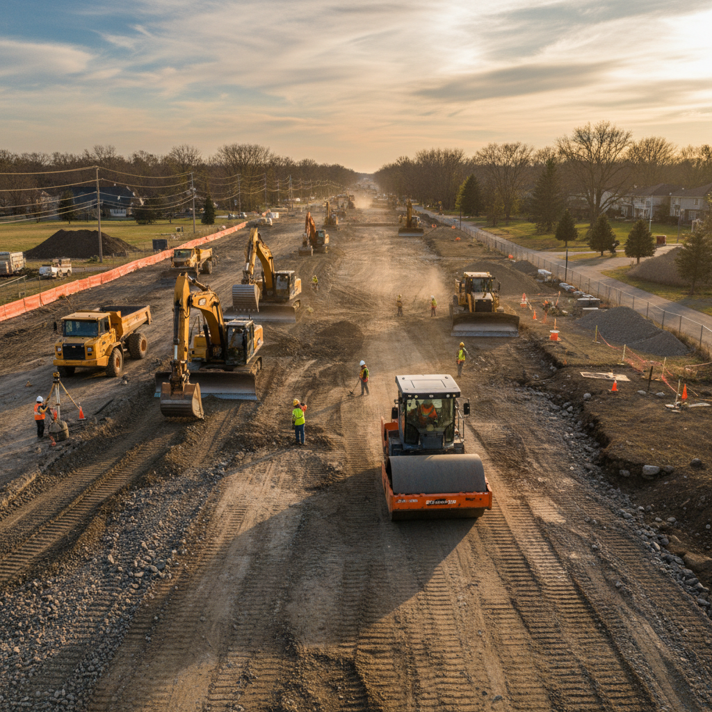 Excavation and sub-grade preparation for full depth road reconstruction