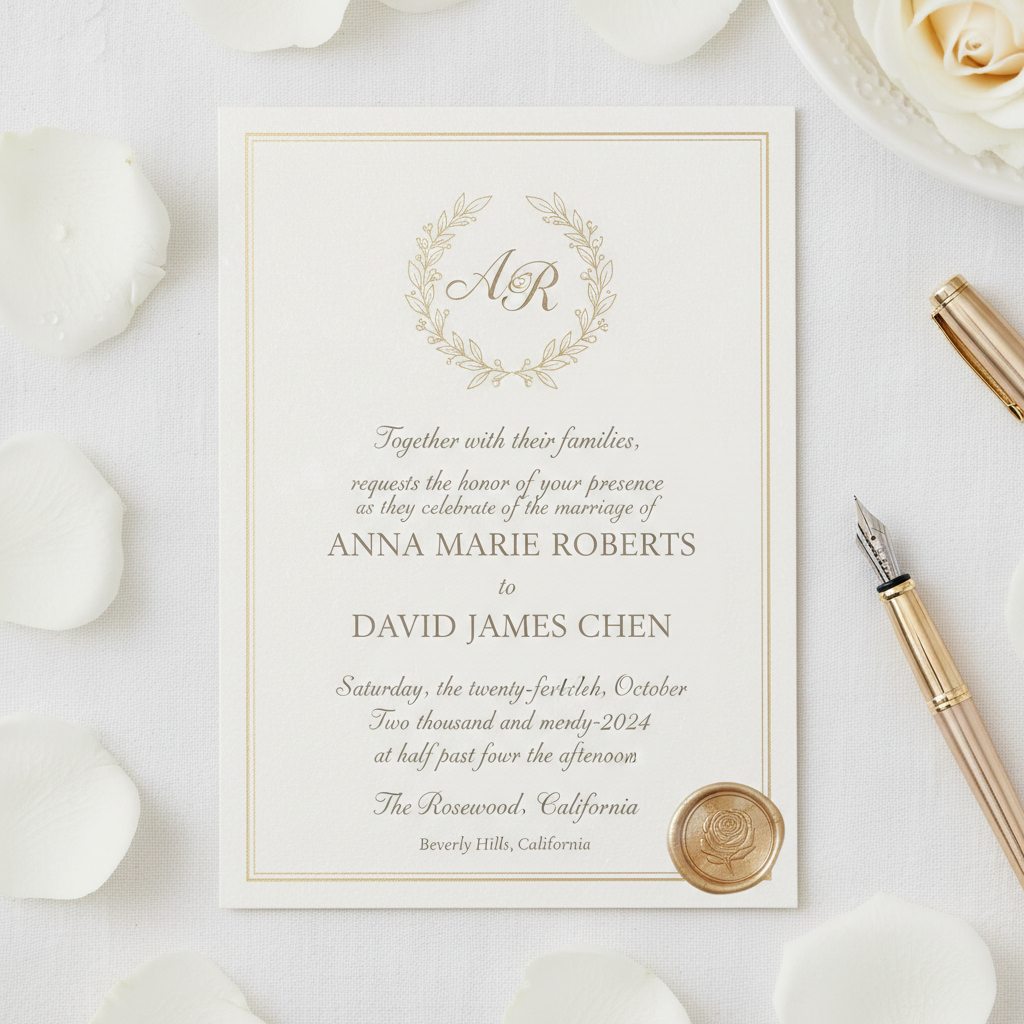Wedding invitation suite with calligraphy and wax seal