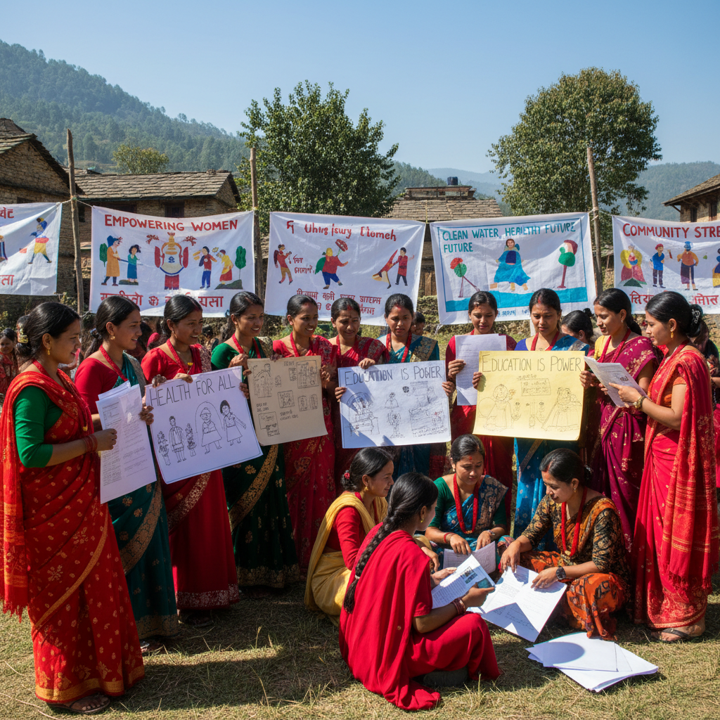 African school girls in uniforms walking together on a bright sunny day, expressions of joy and confidence
