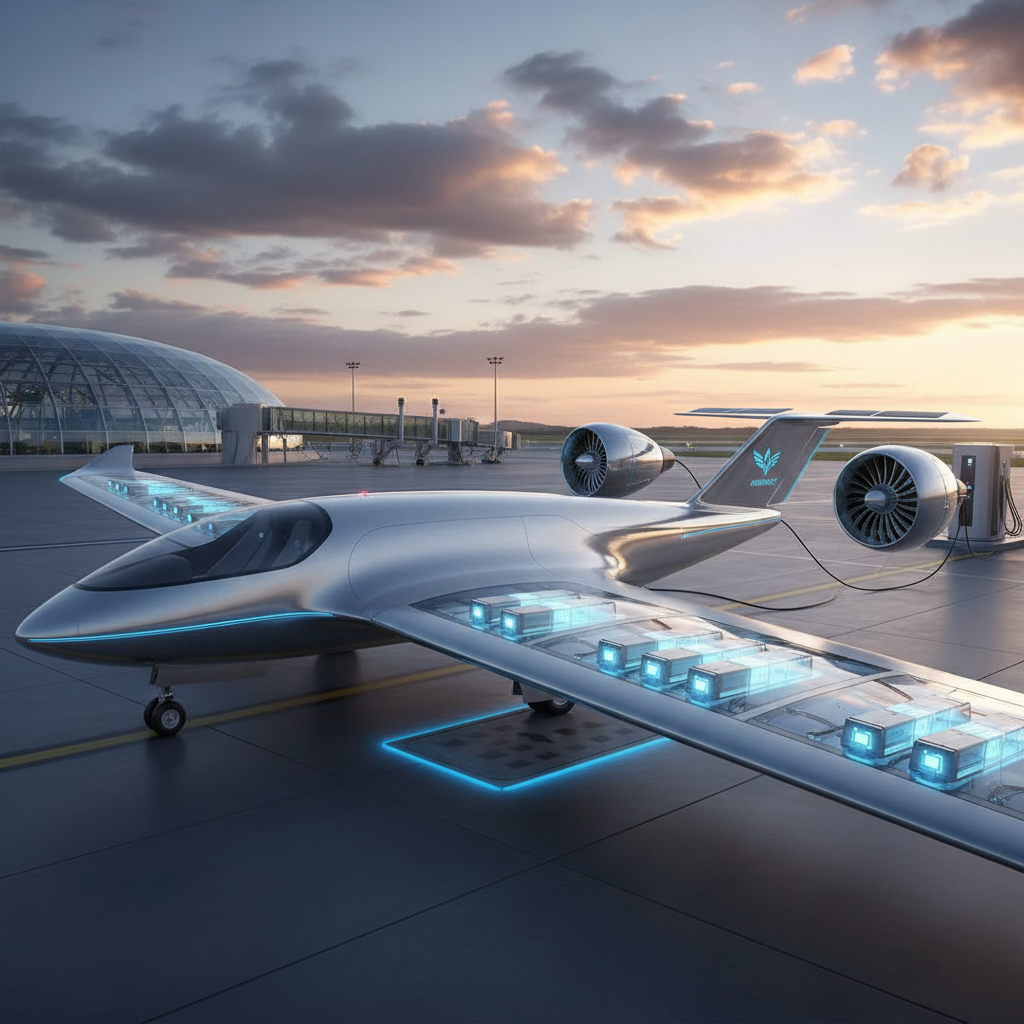 Electric vehicle charging with battery pack visible, clean energy transportation