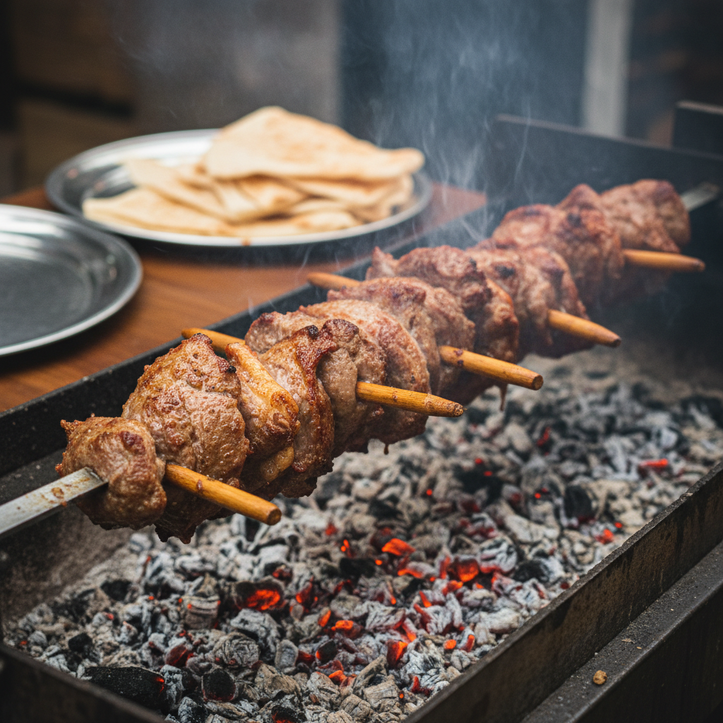 Erzurum cağ kebabı, yatay şişte döndürülerek pişirilmiş kuzu eti