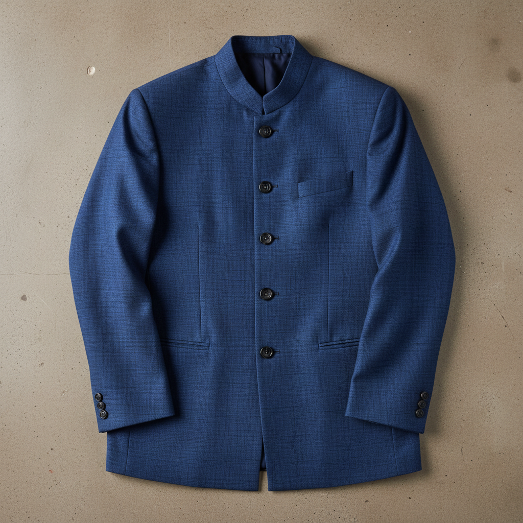 Charcoal Khadi Nehru jacket, dark moody background, formal Indian wear