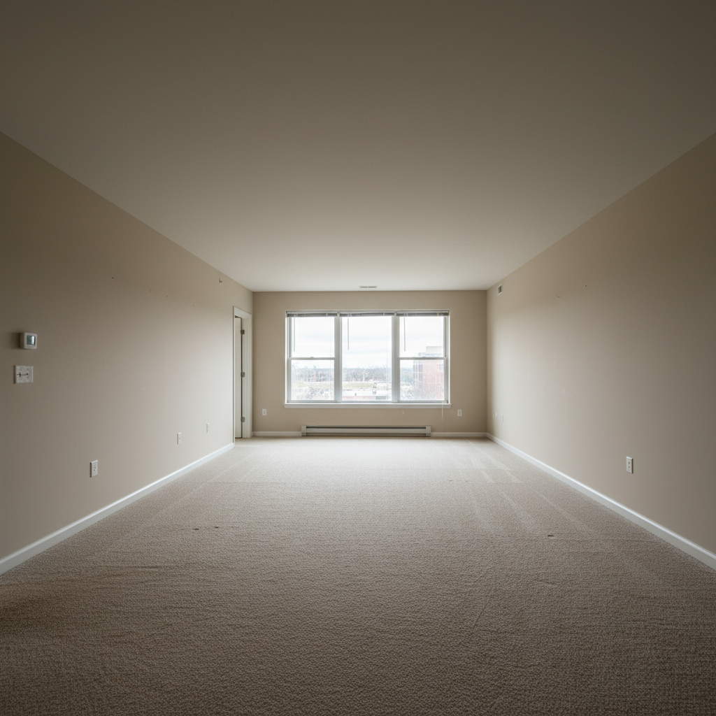 Plain beige living room before renovation in Baneshwor Kathmandu with basic furniture