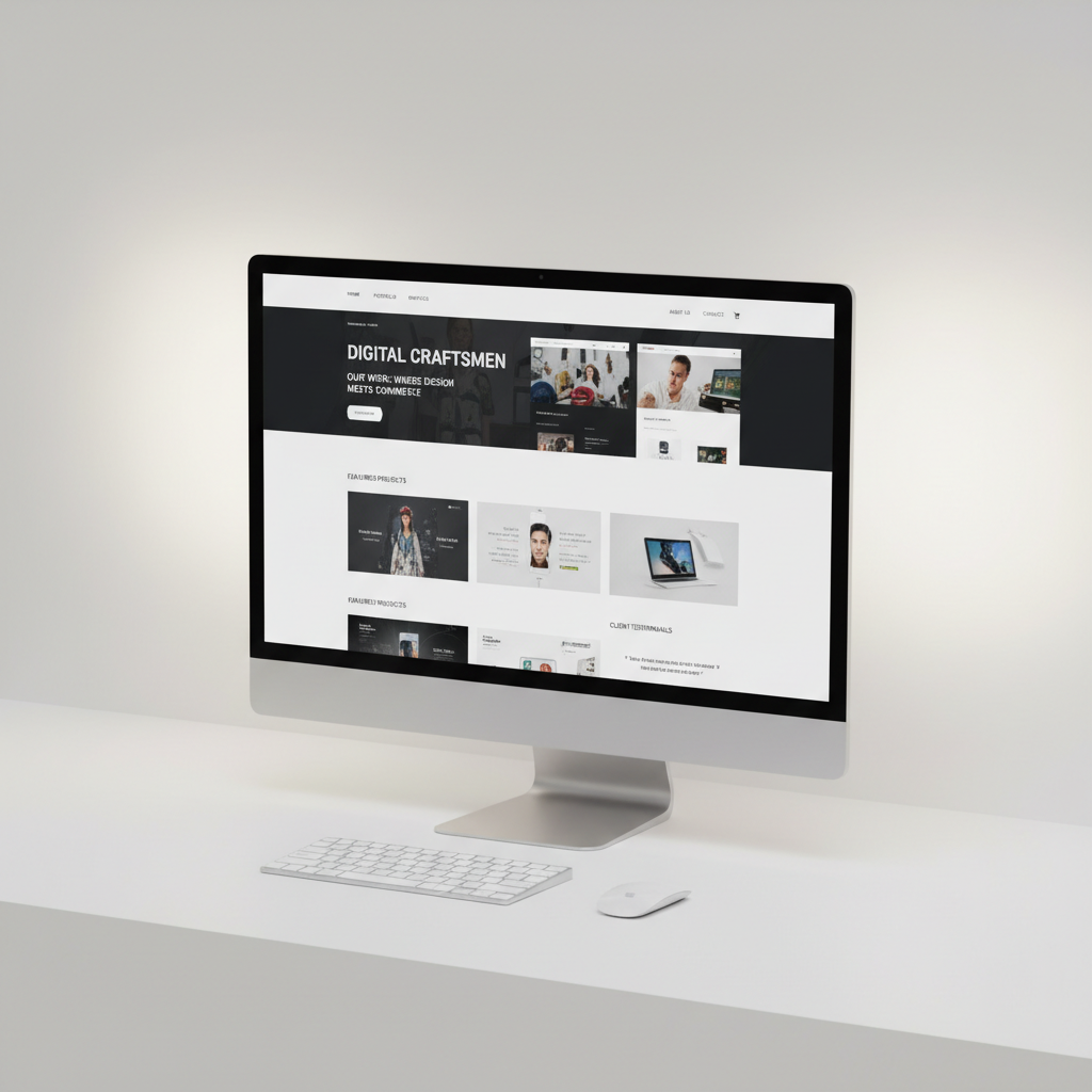 Clean modern e-commerce website displayed on laptop in bright airy studio