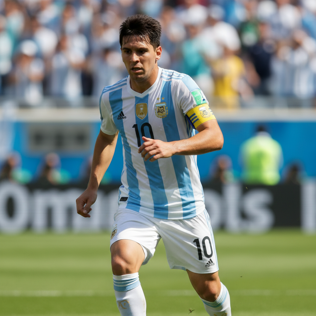 Light blue and white striped football jersey, Argentina national team colors, Messi number 10, product photo