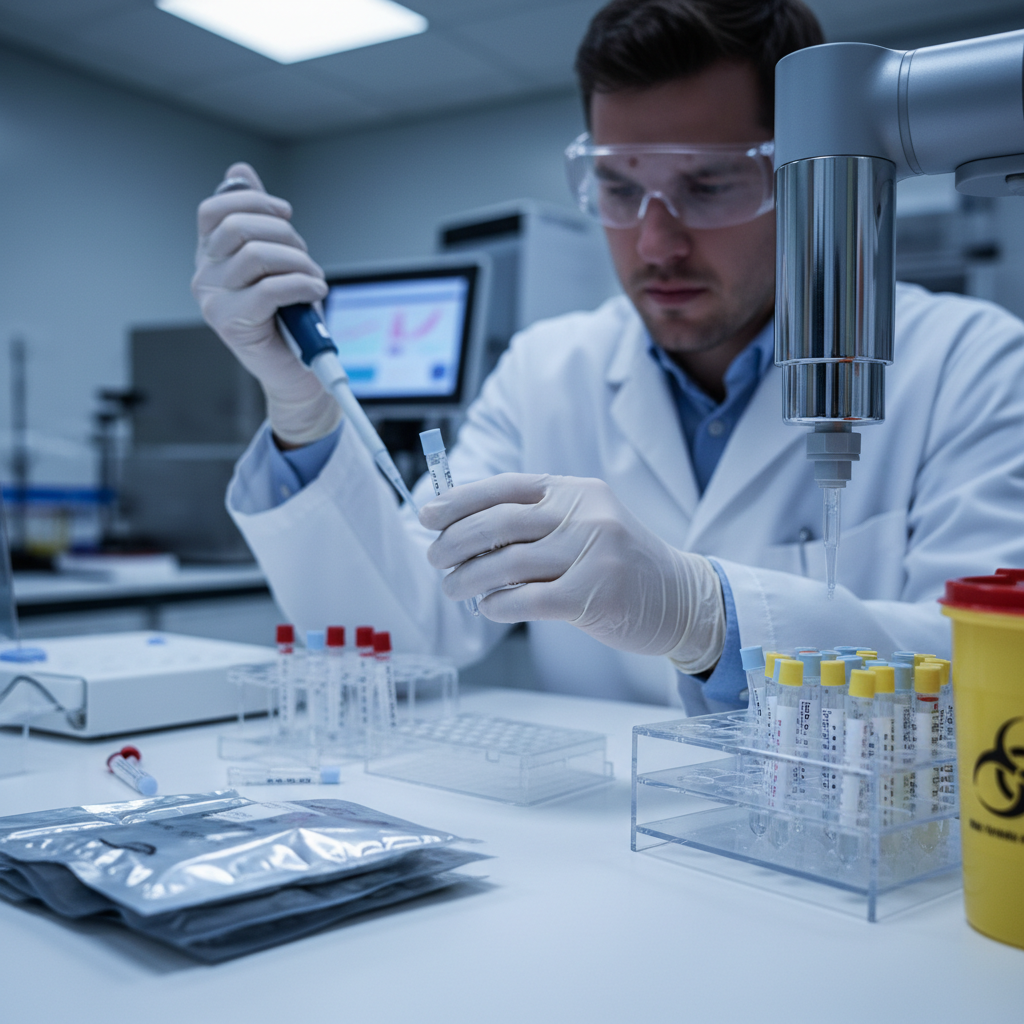 Modern laboratory analyzer machine processing hormone test samples in well-lit diagnostic facility