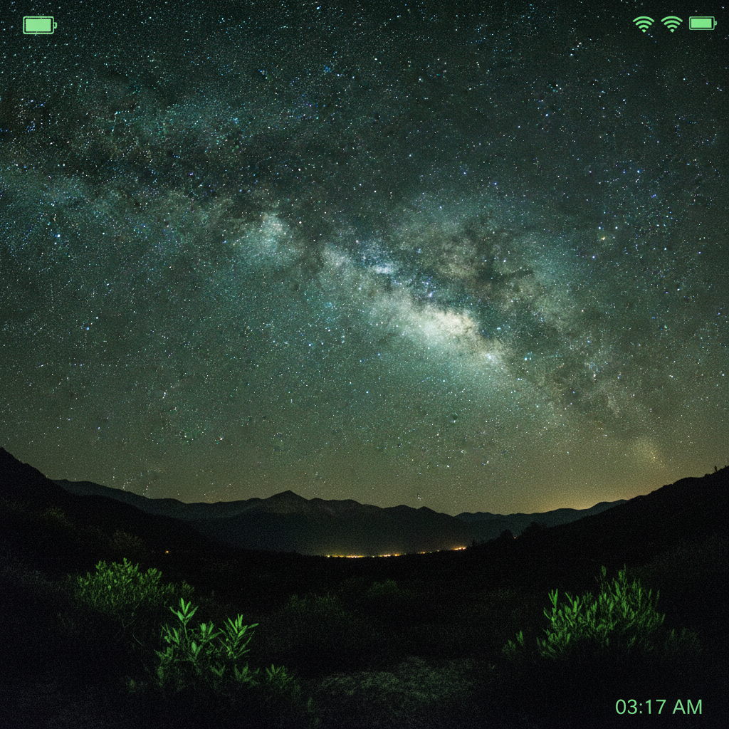 Milky way stars over mountain landscape at night, deep dark sky, cinematic astrophotography, dark moody atmosphere