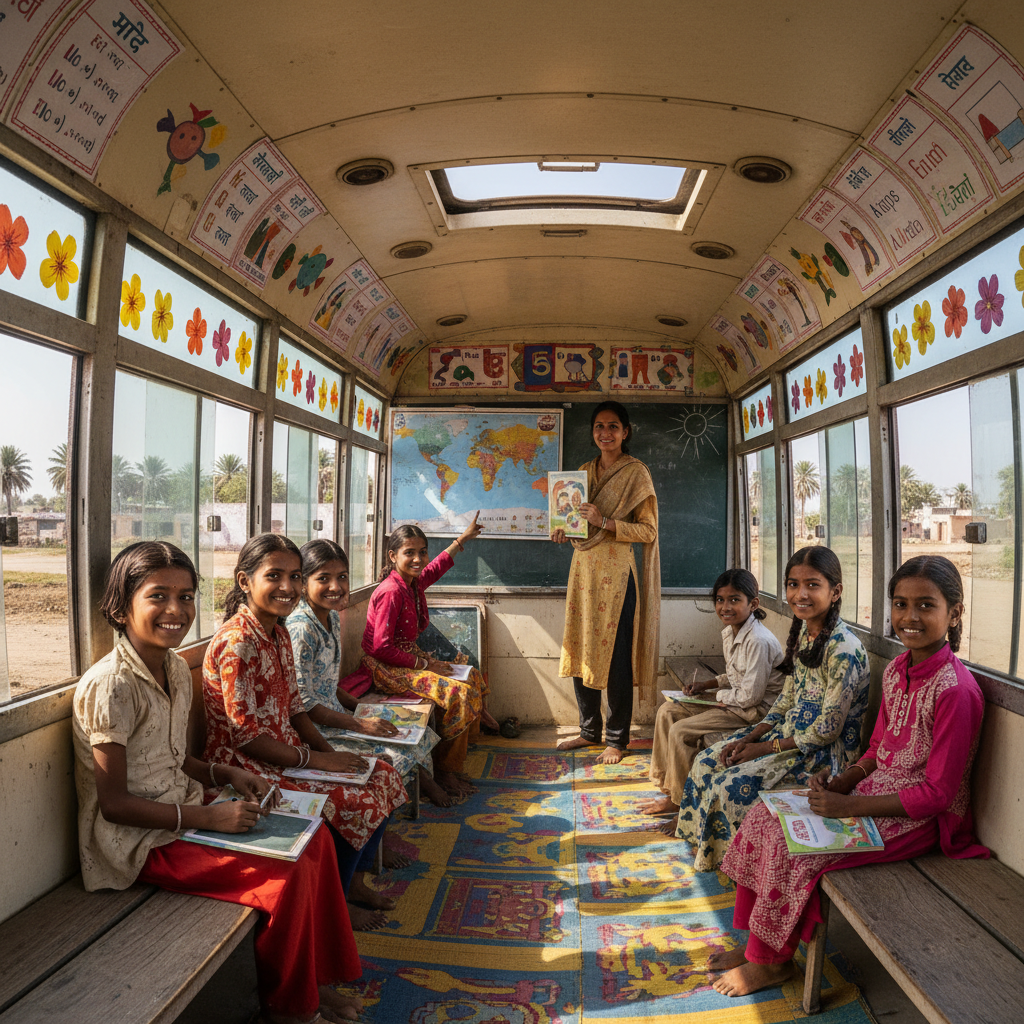 First-generation learners in a HFG mobile classroom in Maharashtra India average age 8