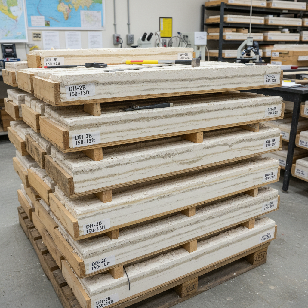 Geological drill core samples showing diatomite sediment layers in core boxes