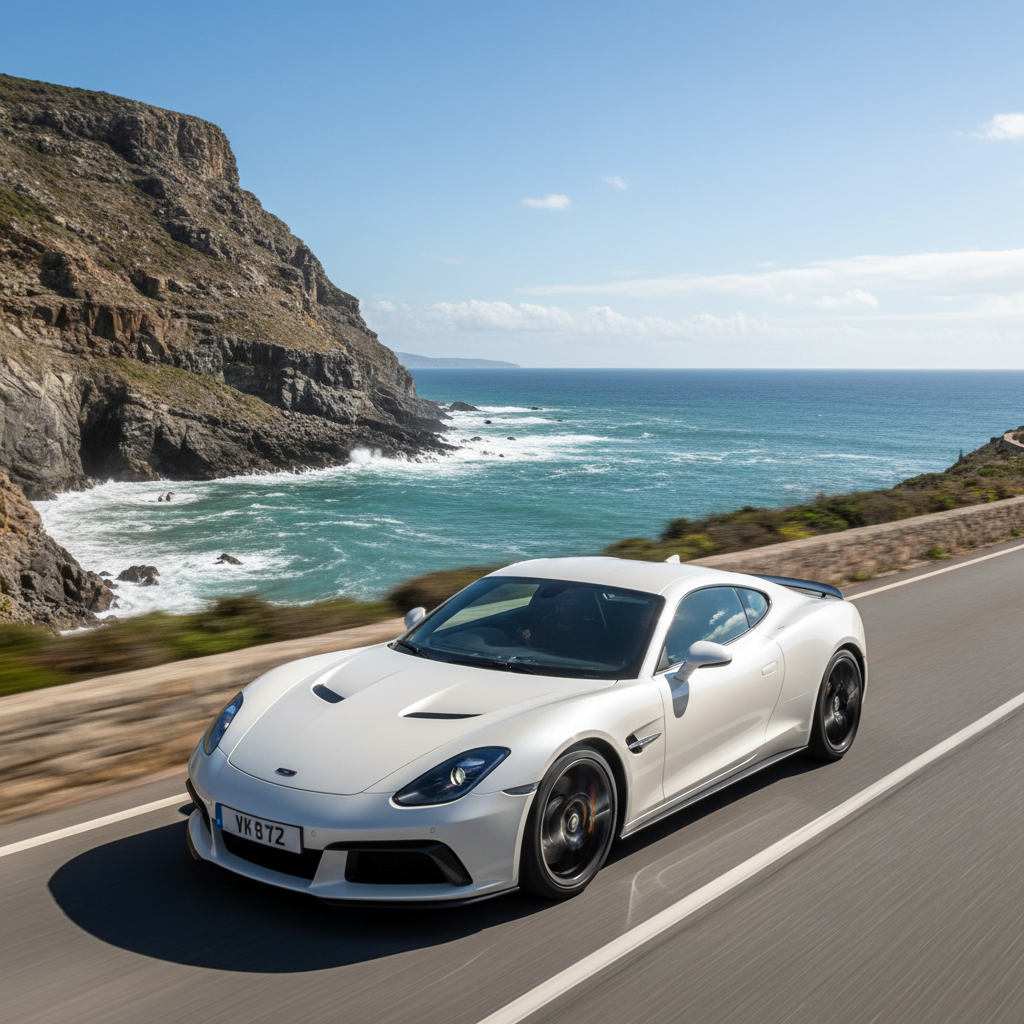 VX-GT Touring in pearl white at coastal cliff road