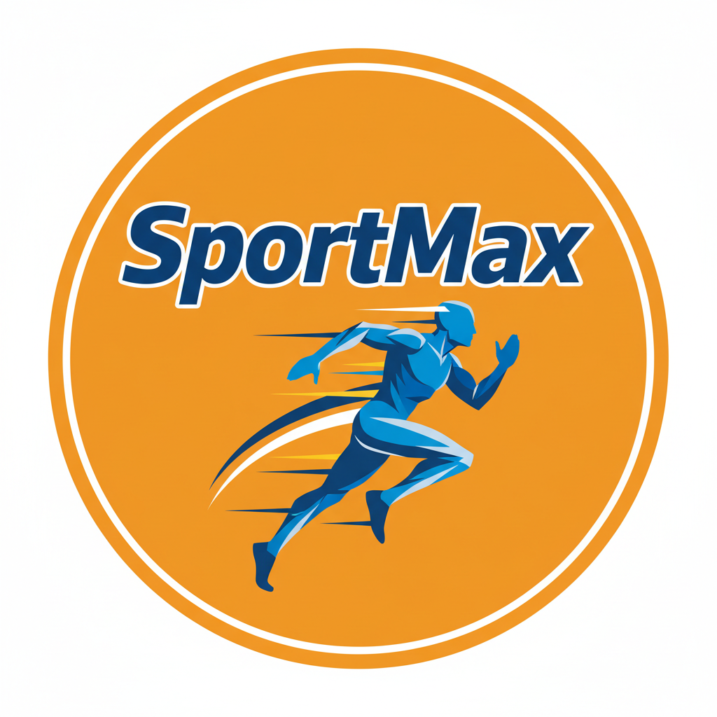 Logo SportMax con atleta corriendo fondo naranja