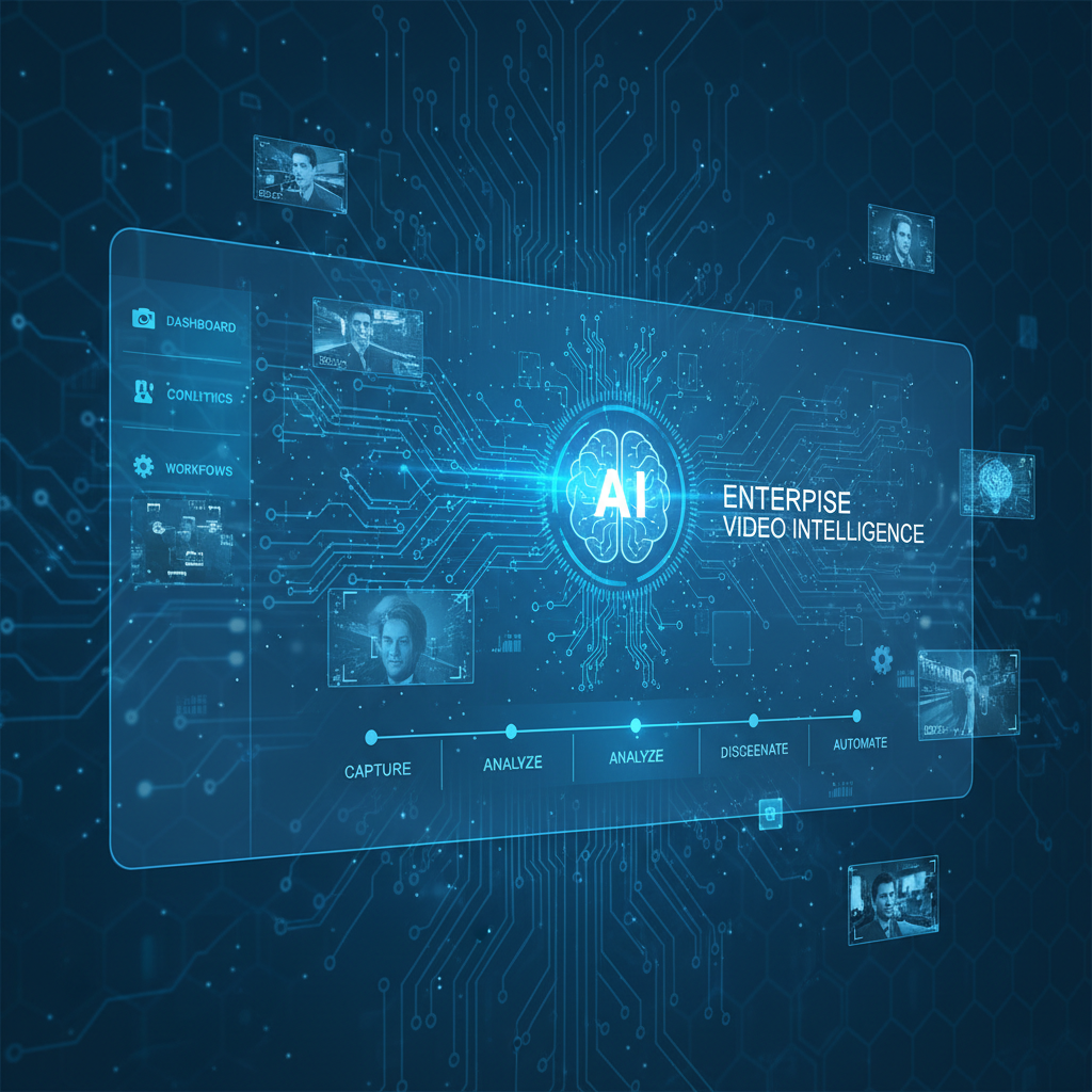 Blue enterprise AI video platform visualization