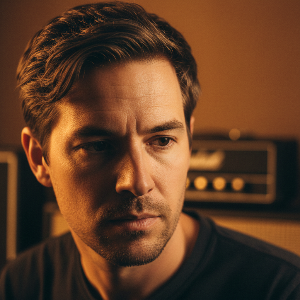 Marcus Tillman, session guitarist, headshot in warm studio light