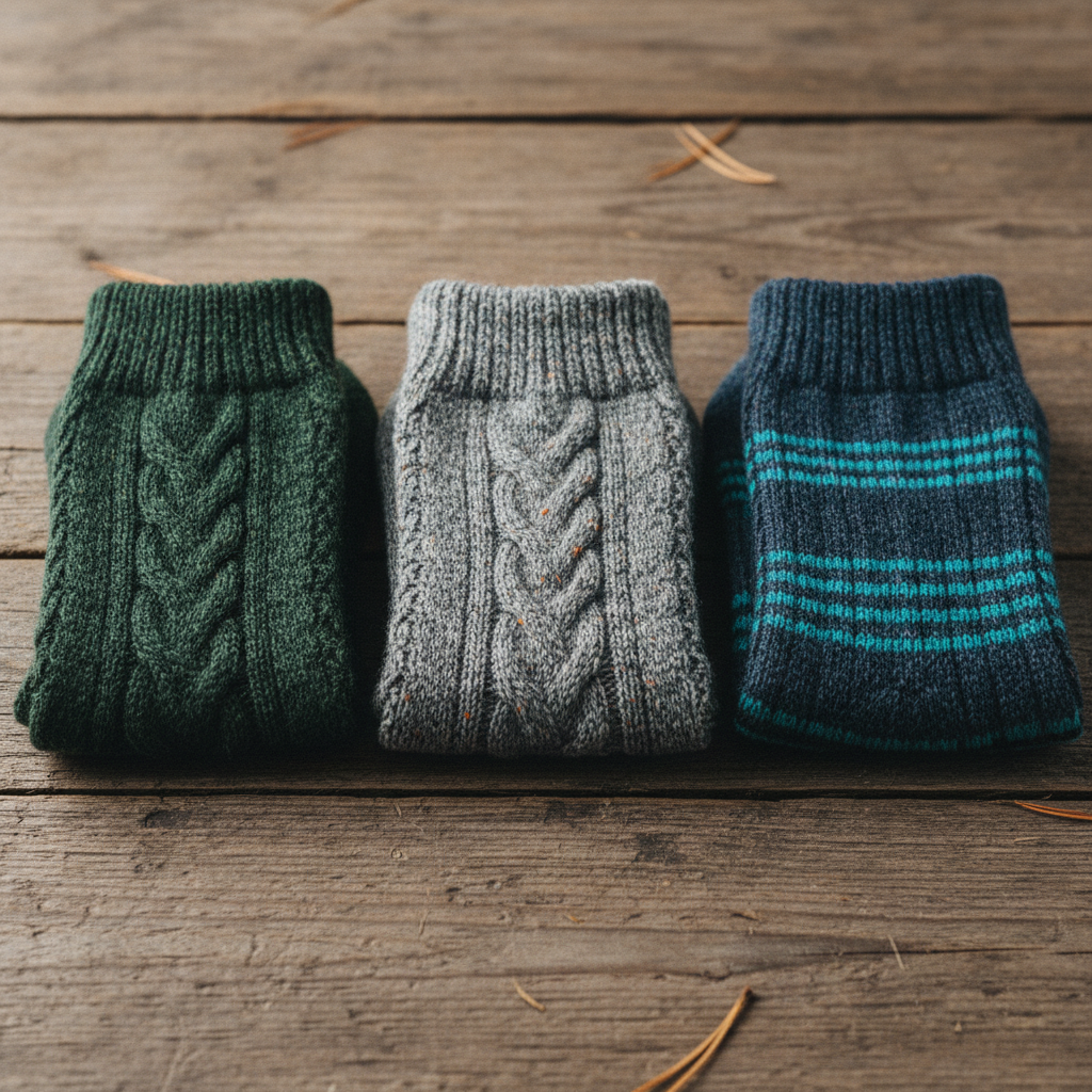 Three pairs of premium merino wool ski socks on white background