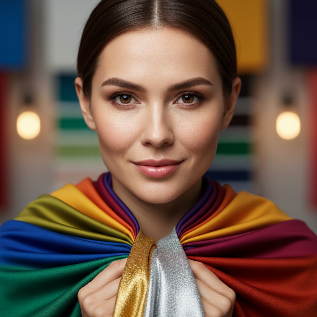 Portrait of Drape color analyst in studio lighting wearing her best season colors