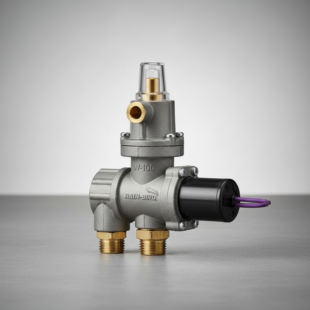 Rain Bird DV-100 anti-siphon irrigation valve with solenoid attached