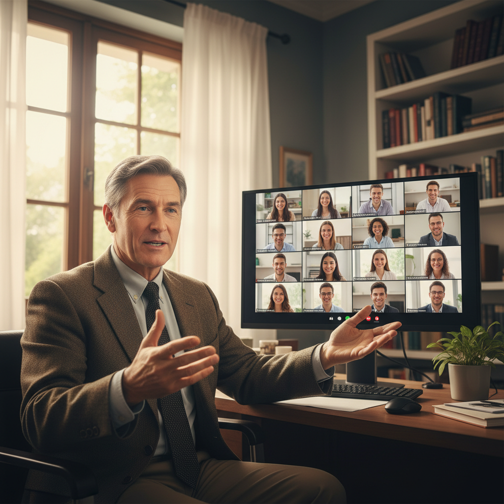 Online study group with participants visible in video call grid