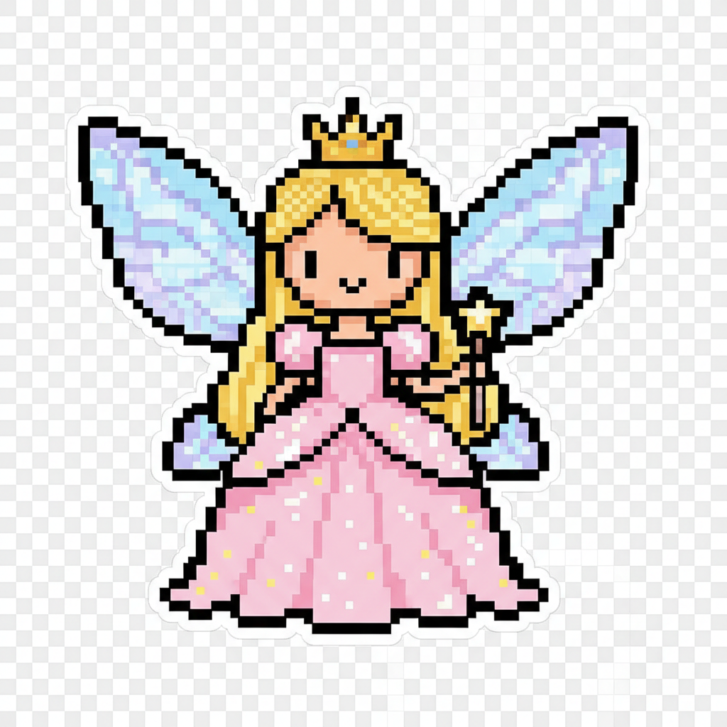Cute Fairy - Karakter fairy cartoon dengan sayap pastel dan magic wand dalam style cute dan whimsical dengan warna-warna soft