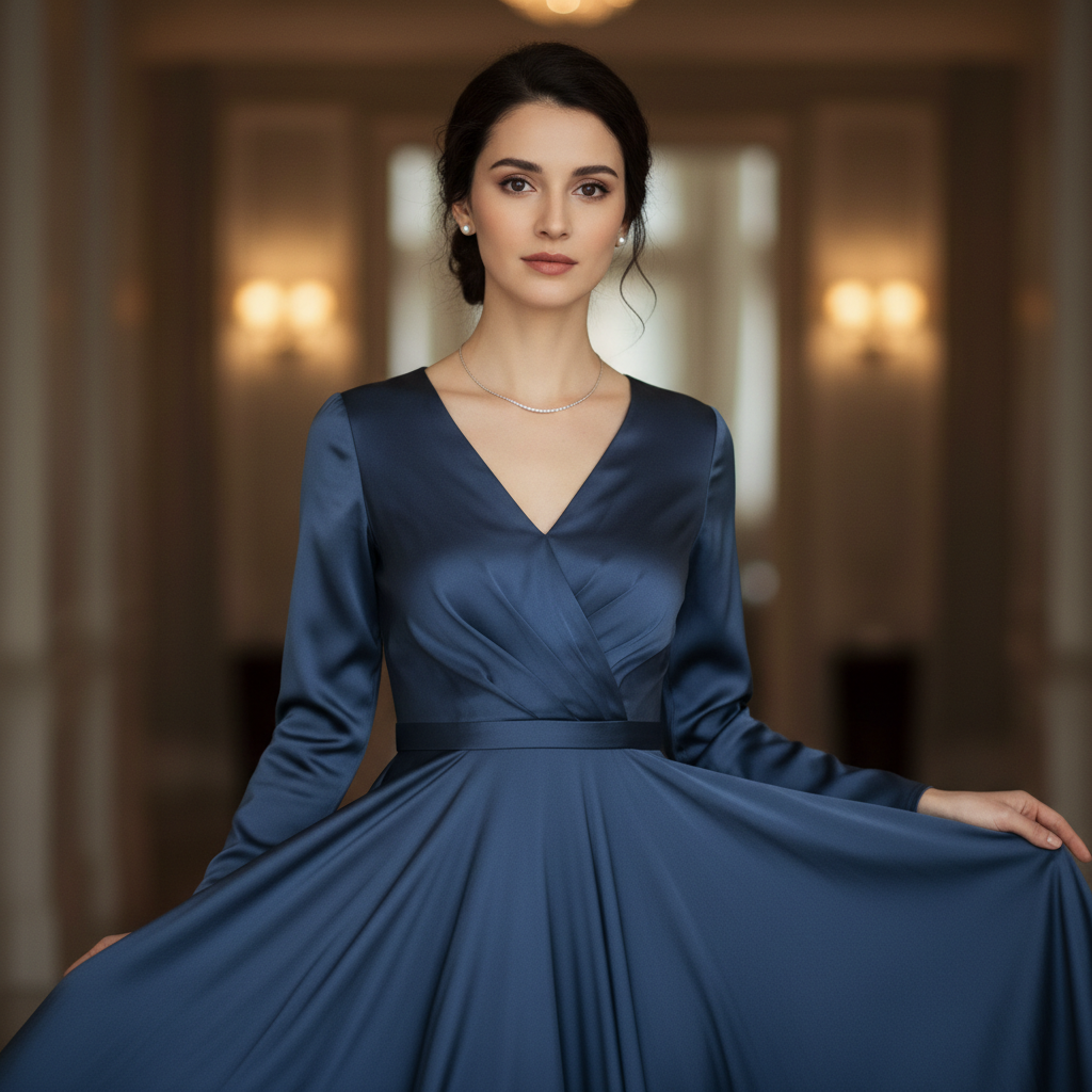Woman in evening dress without wrap, looking understated