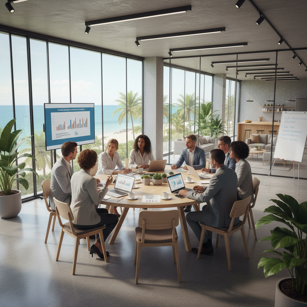 Caribbean business professionals collaborating in modern office