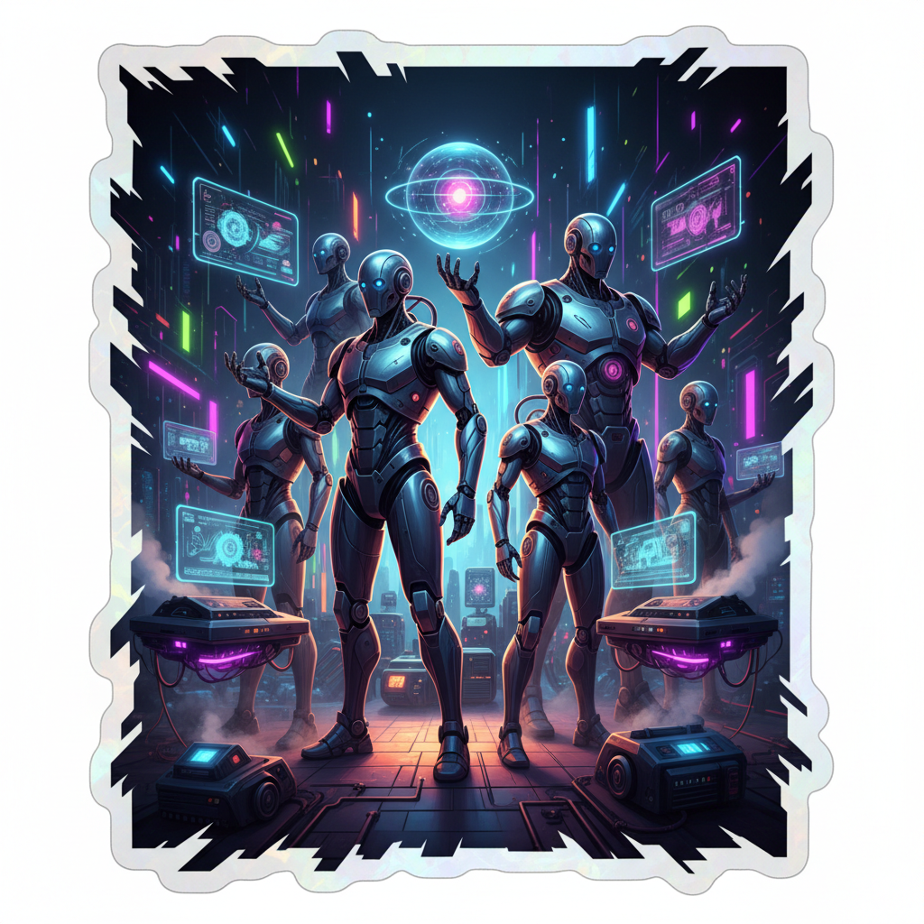 Robot humanoide con inteligencia artificial en ambiente futurista con luces de neón