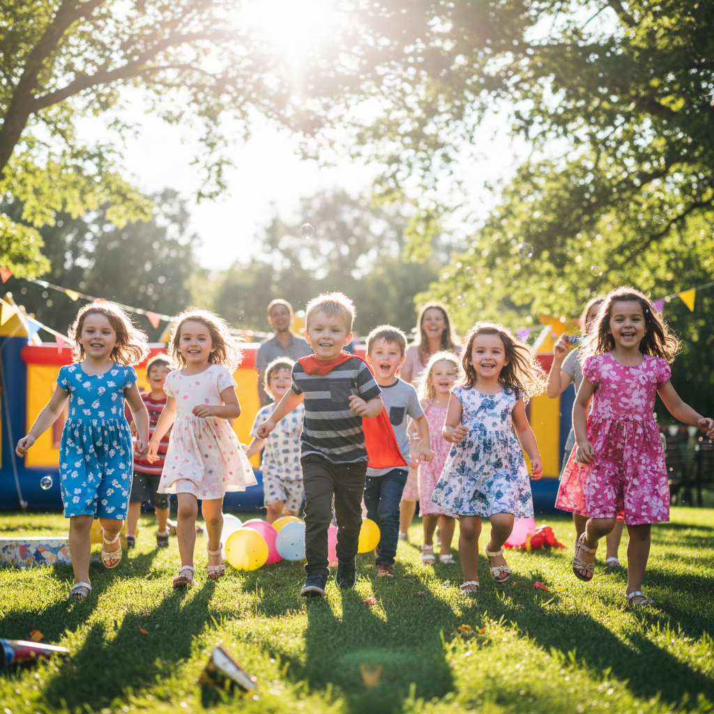 Kids running and playing at a party