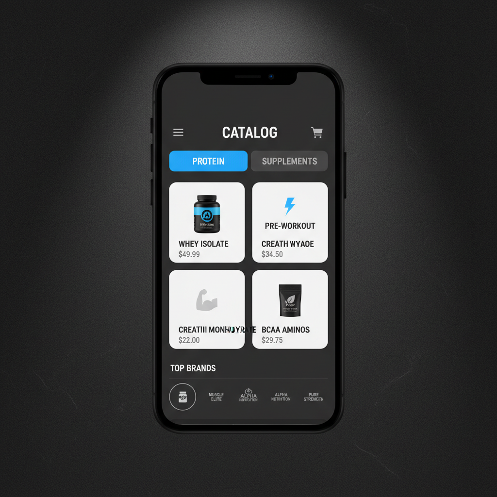 Smartphone showing colorful product catalog with clean white background