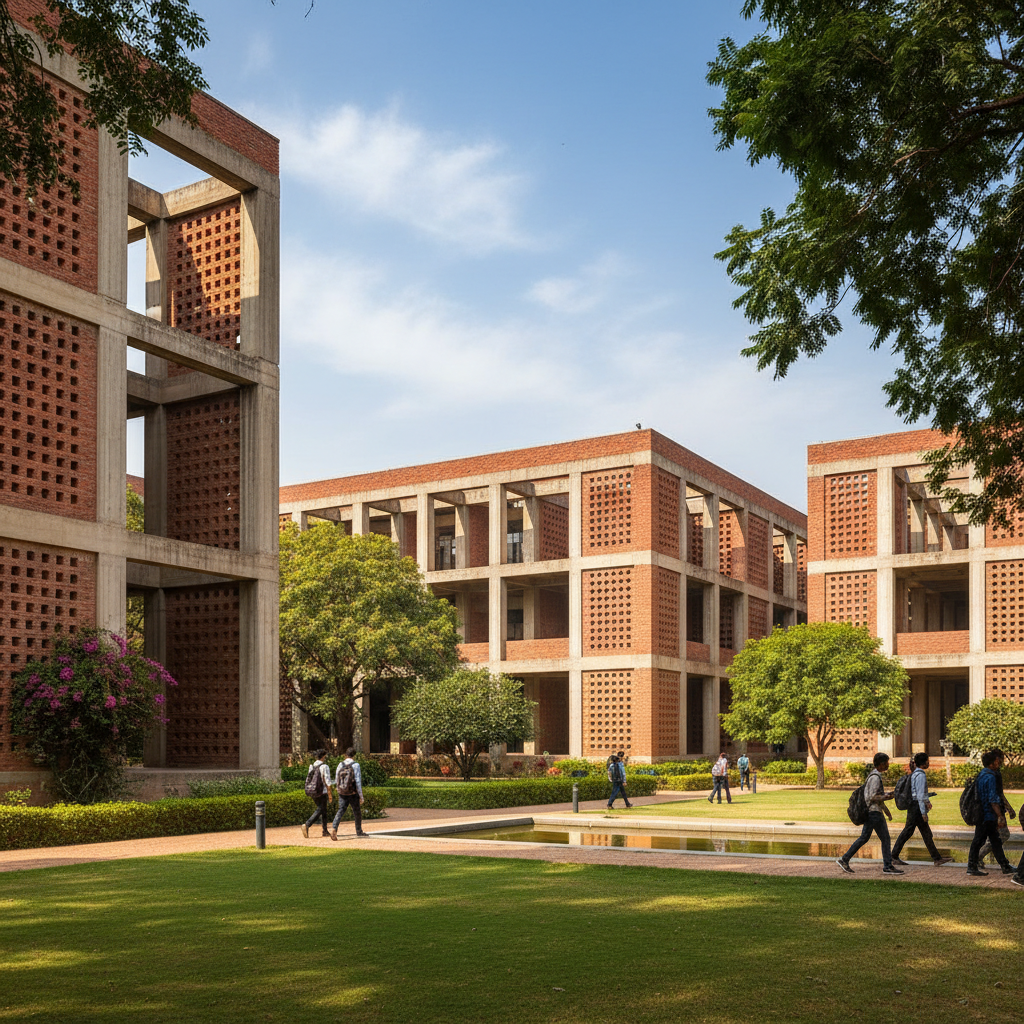 IIM Ahmedabad campus with iconic Louis Kahn architecture and gardens