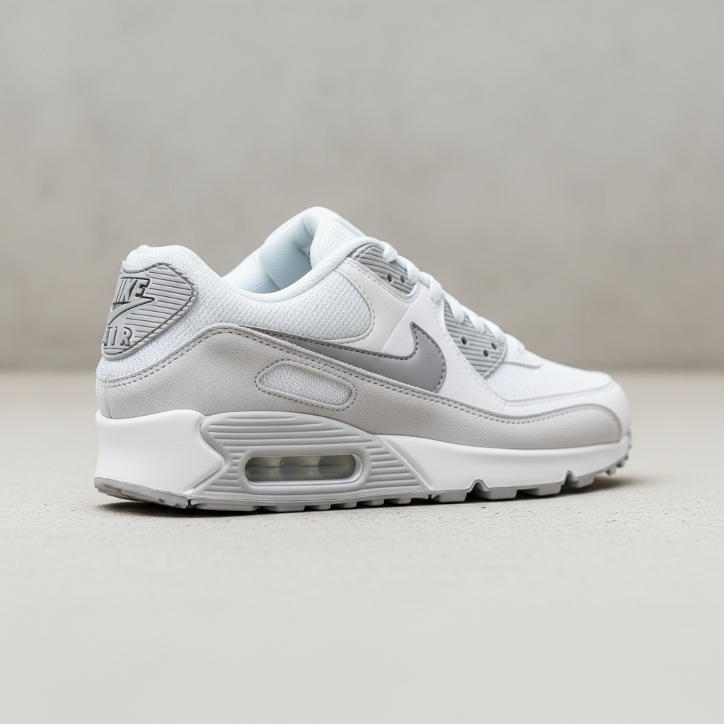 Nike Air Max 90 with visible air unit cushioning on dark dramatic background