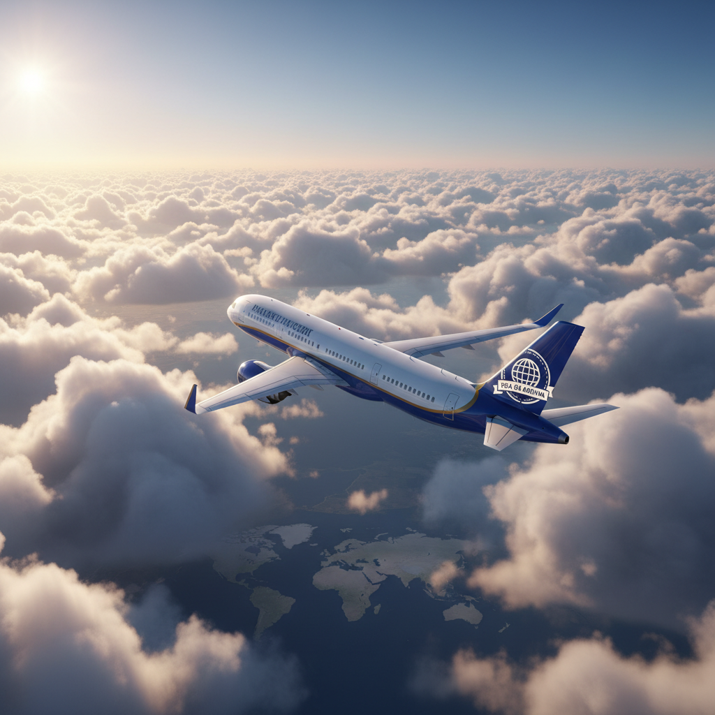 Airplane flying over clouds representing international travel and visa on arrival services