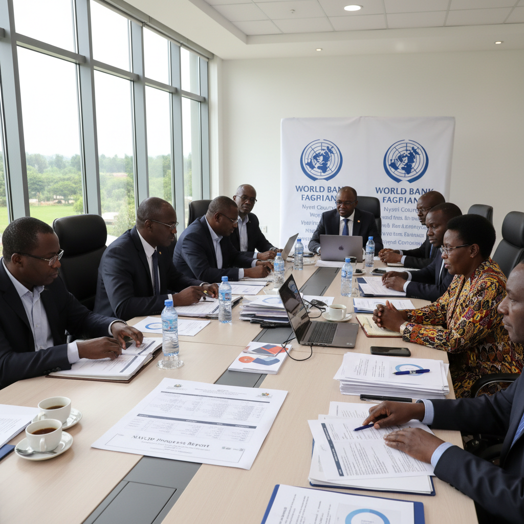 Business executives reviewing documents at a corporate meeting table, bright conference room, professional atmosphere