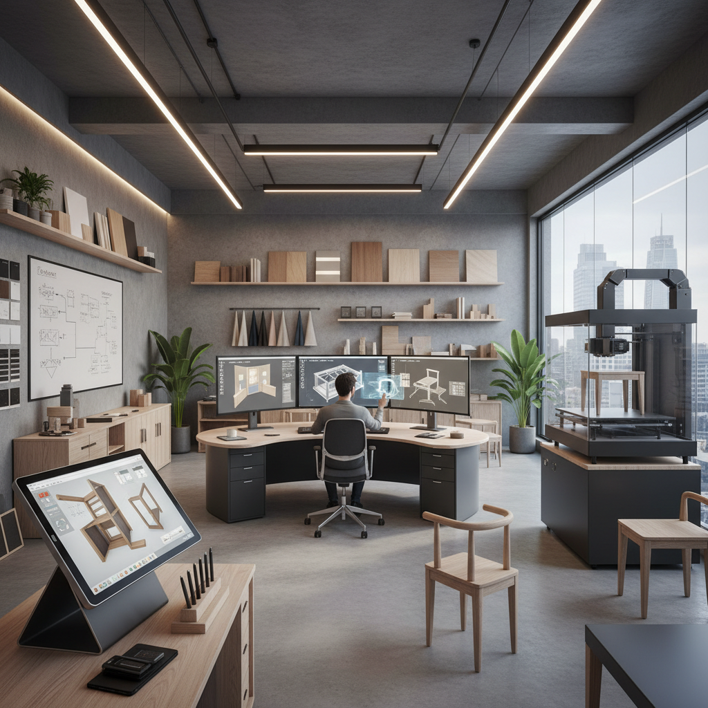 Design studio with computer-aided design tools for furniture planning