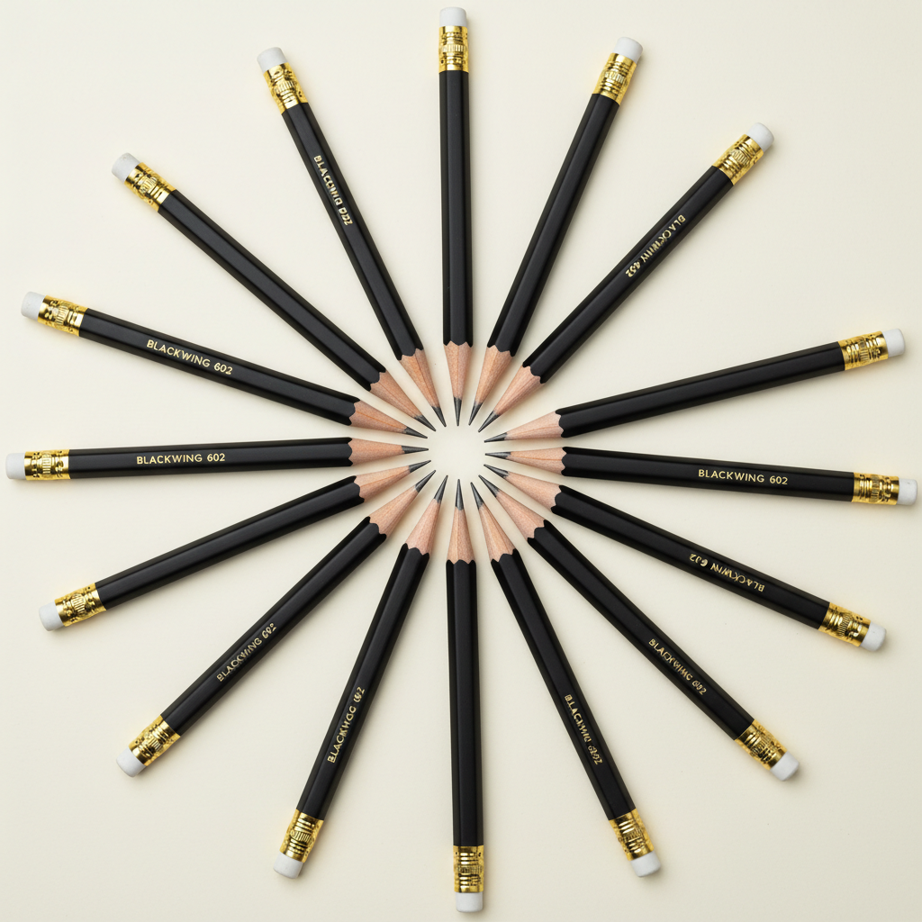 Set of HB pencils arranged in a fan pattern
