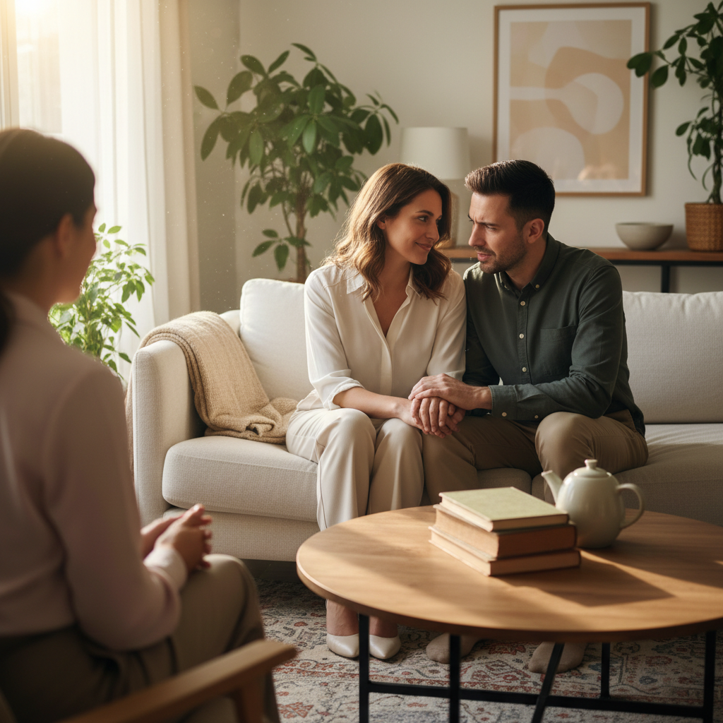 Couple in a relationship coaching session, communicating openly and building a stronger connection