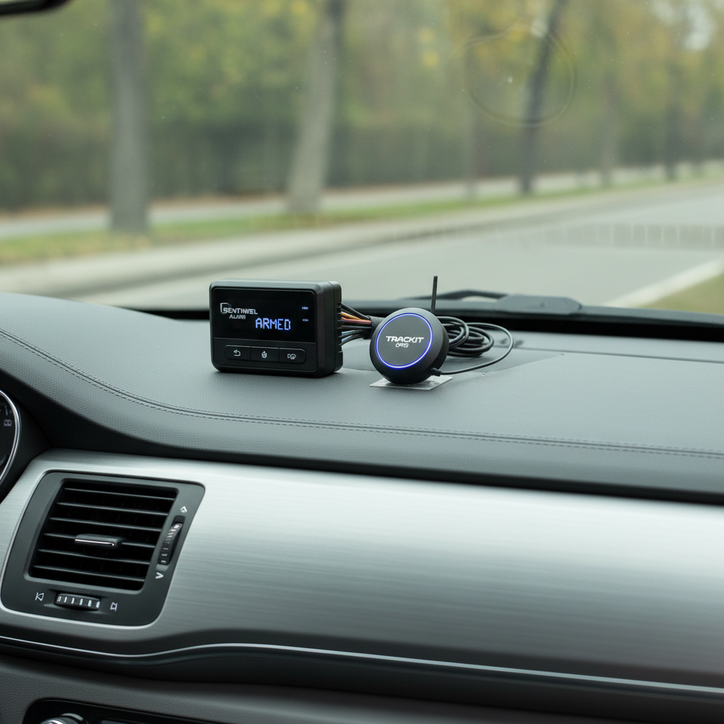 GPS tracker being installed in vehicle dashboard, Kenyan technician fitting tracking device