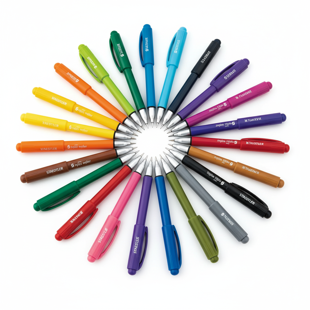 Set of 12 colored pencils in rainbow arrangement