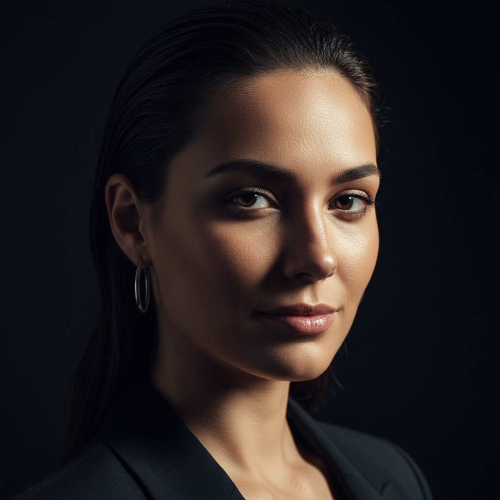 Commercial fashion portrait with dramatic studio lighting