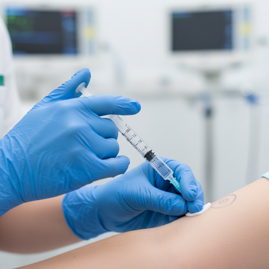Nurse Emily Rodriguez performing injection procedure with precision