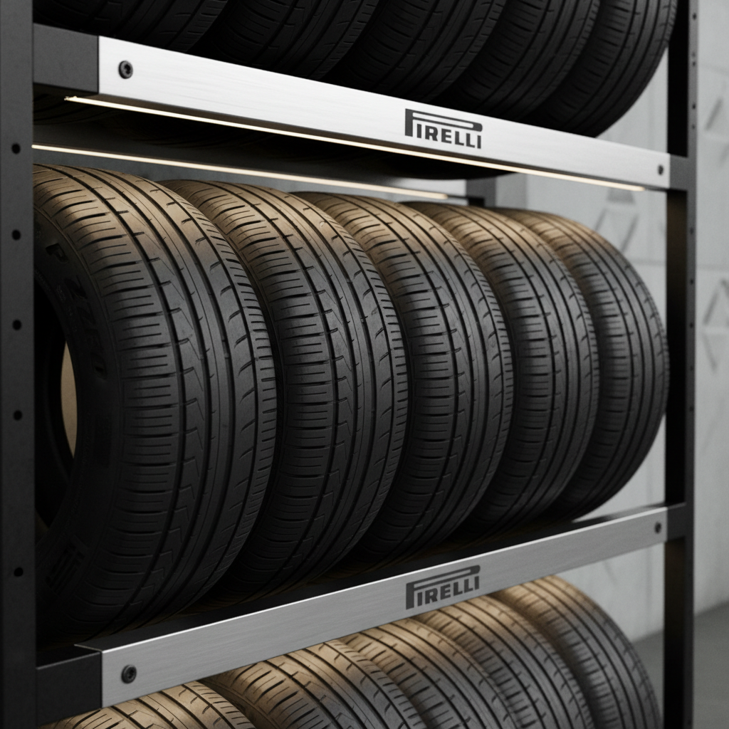 Premium truck tires displayed showing different sizes and quality grades for commercial use