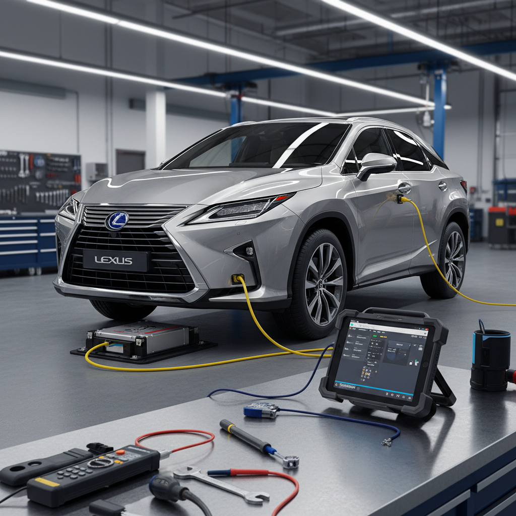 Lexus RX 450h hybrid with HV battery system diagnostic equipment connected
