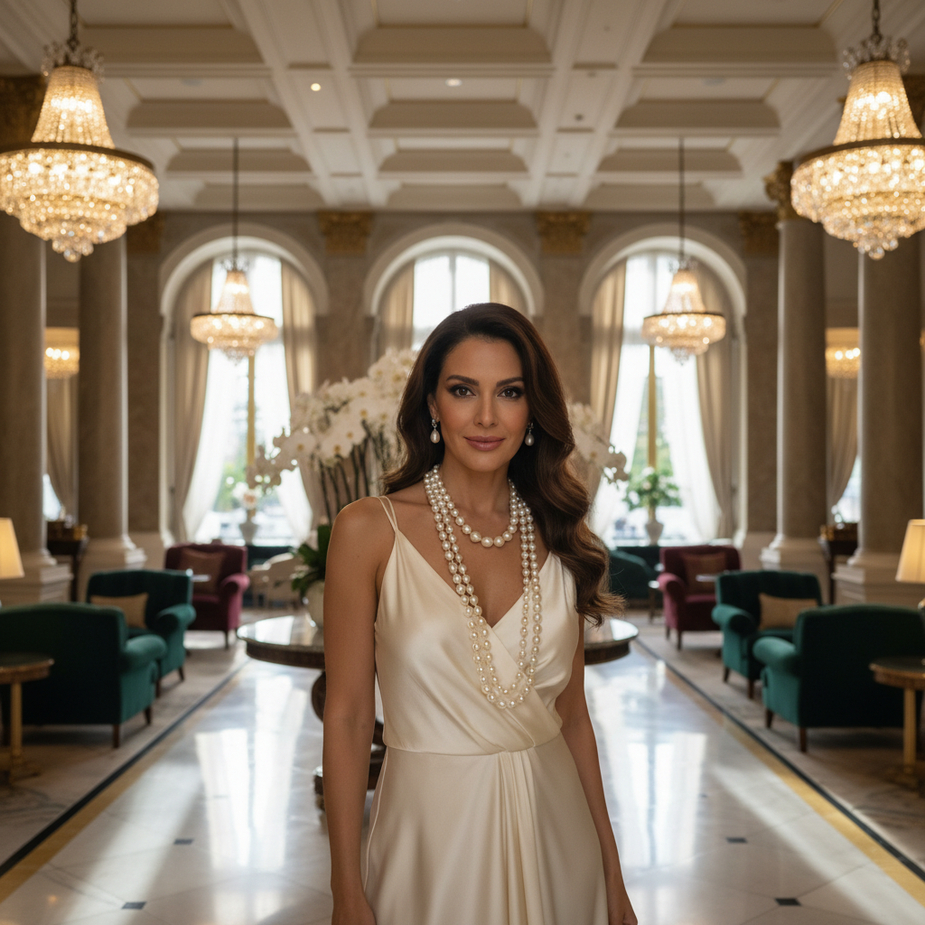 Elegant woman with long Peruvian body wave hair in natural lighting