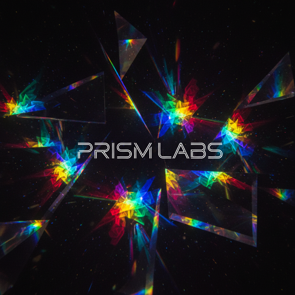 Abstract colorful light refraction on dark background for Prism Labs brand film
