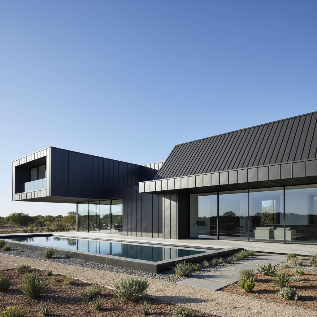 Modern metal roofing system on residential building