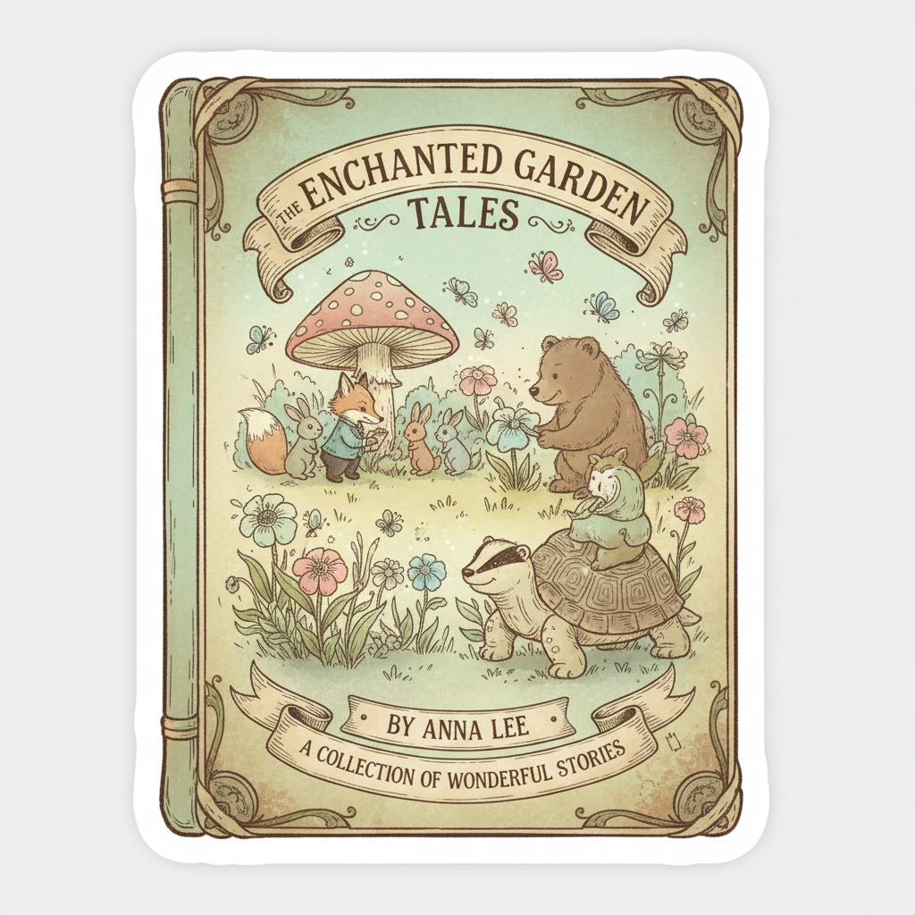 Mint green storybook cover with playful illustrated animals in a garden