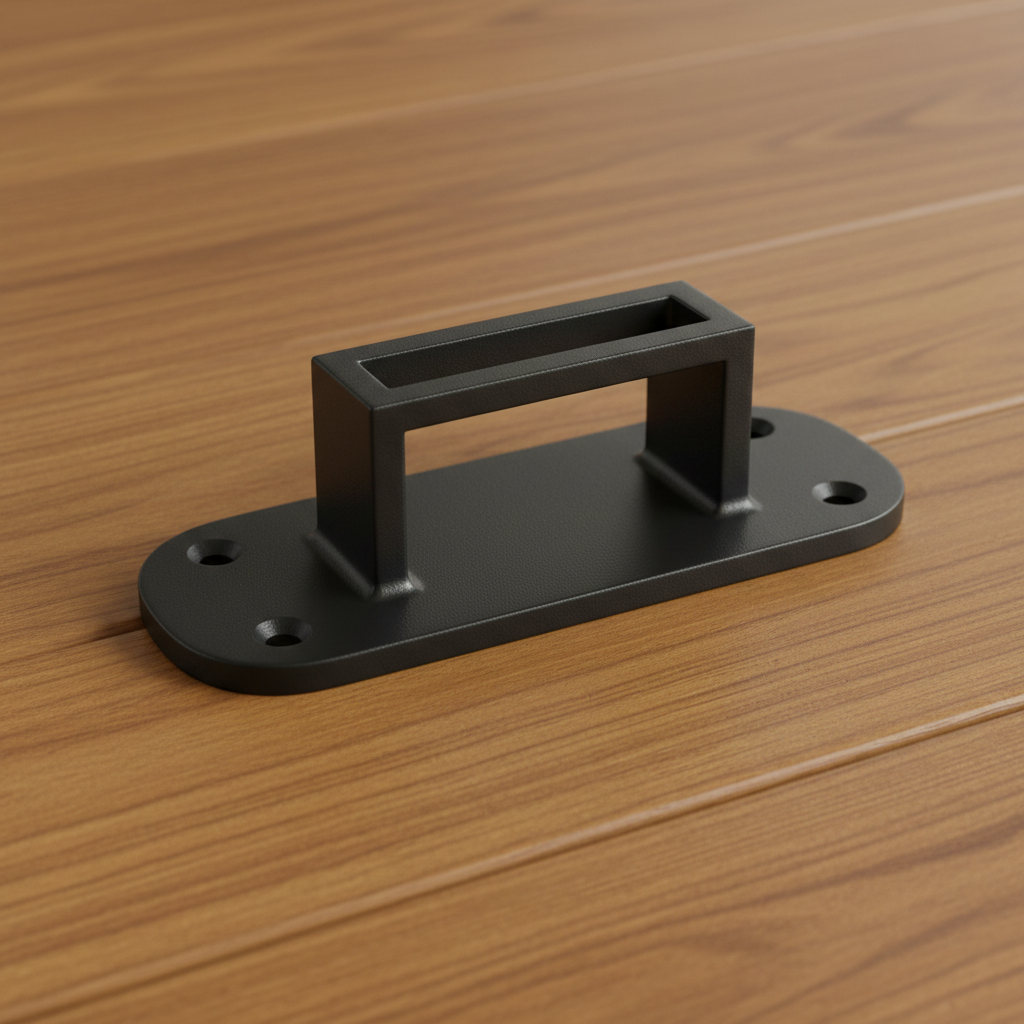 Black powder-coated top mount rail bracket for deck railing system
